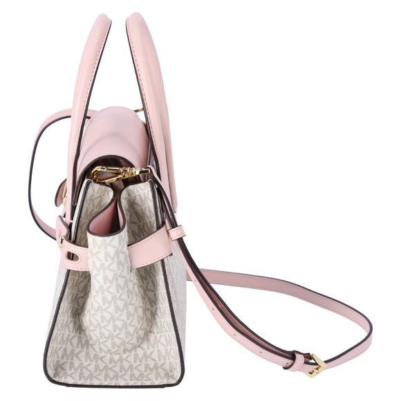 Michael Kors Carmen Medium Flap Satchel Vanilla MK Signature Powder Blush Pink - Picture 7 of 8